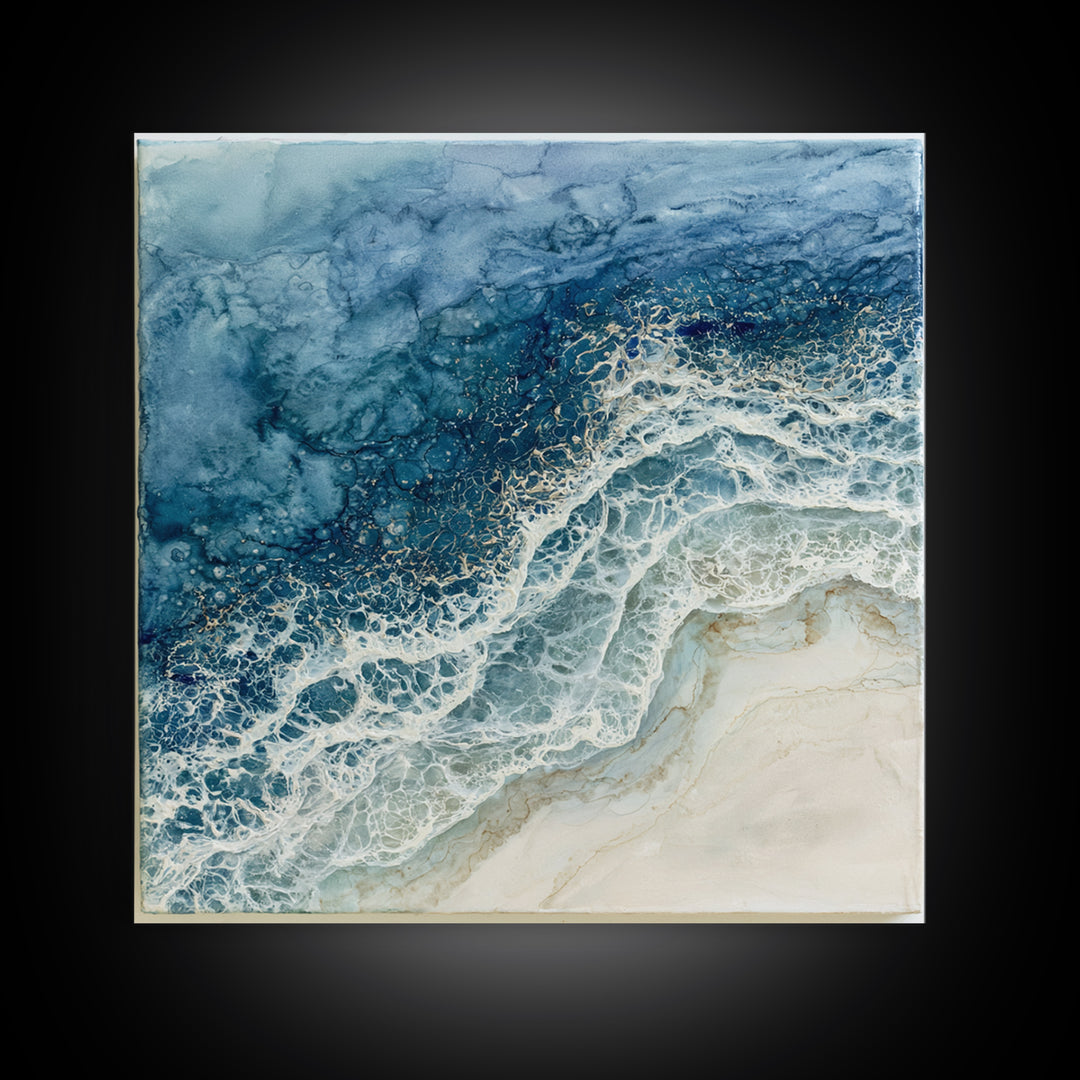 Ocean Foam Patterns from Above Canvas Print, Seascape Art, Wall Art Print, Coastal Decor, Watercolor Art, Seascape, SEA-1x1-60