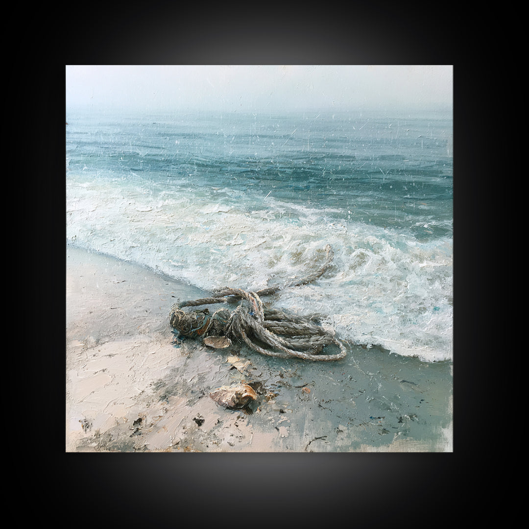 Rain over Ocean with Blurred Horizon Framed Canvas Print, Seascape Art, Canvas Print, Coastal Decor, Oil Painting, Seascape, SEA-1x1-68