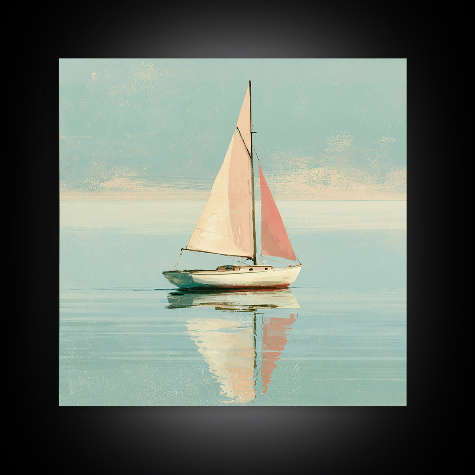 Quiet Sailboat on Glassy Water Framed Canvas Print, Seascape Art, Neutral Decor, Coastal Decor, Fine Art, Seascape, Home Decor, SEA-1x1-80