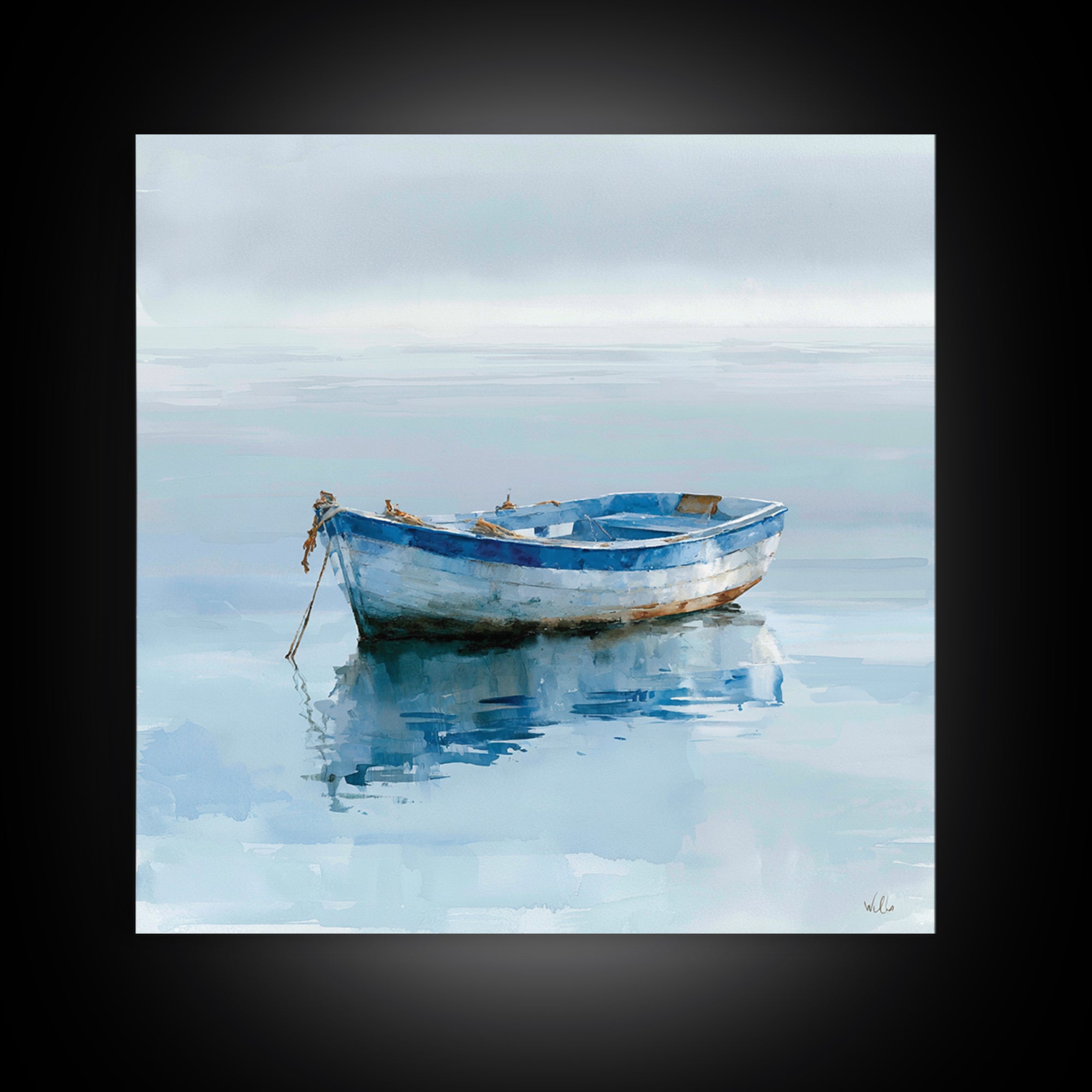 Minimal Horizon Line Framed Canvas Print, Seascape Art, Textured Painting, Coastal Decor, Oil Painting, Seascape, SEA-1x1-88