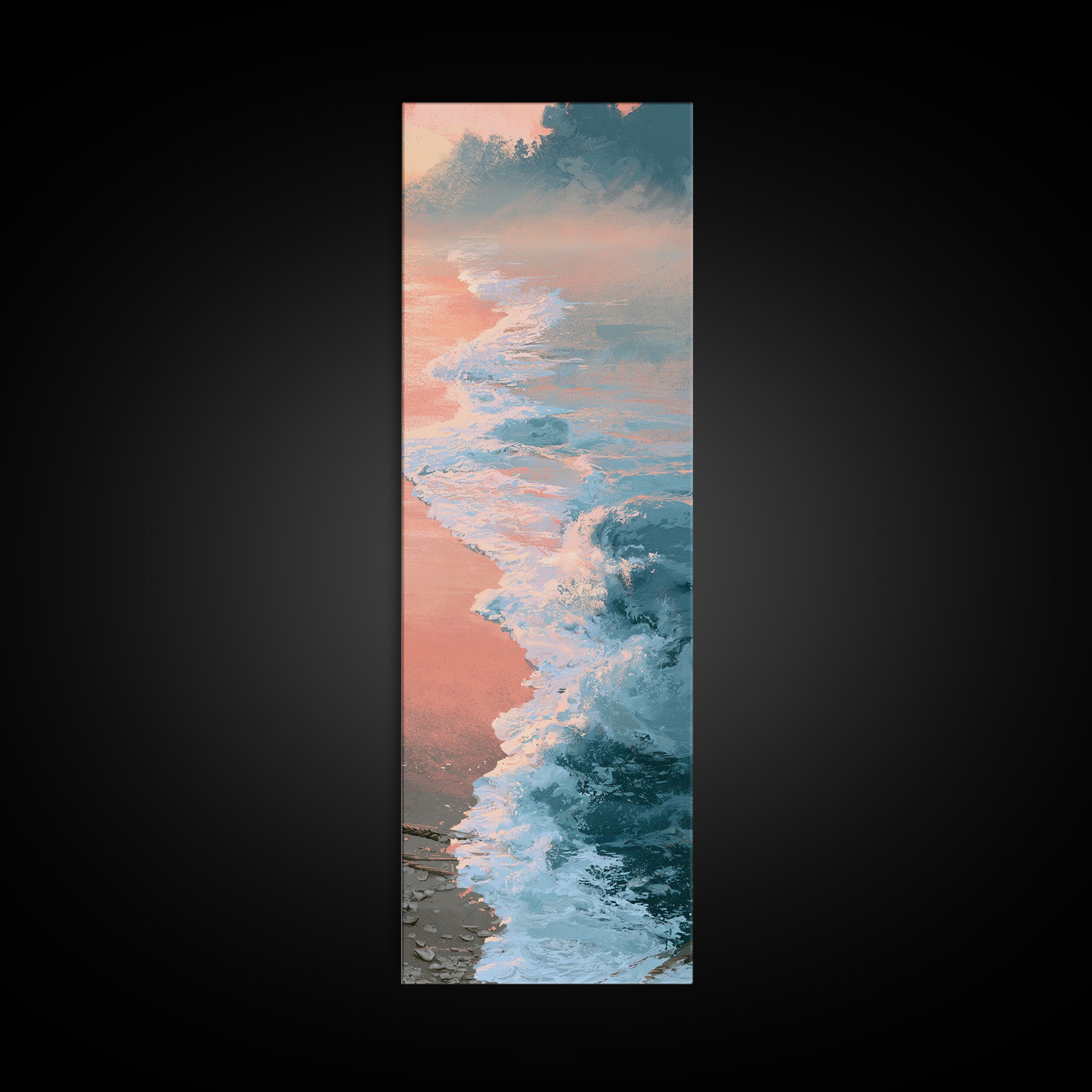 Sunset Surf Glowing Orange and Pink Canvas Print, Seascape Art, Art Print, Coastal Decor, Fine Art, Seascape, Printable Art, SEA-1x3-40