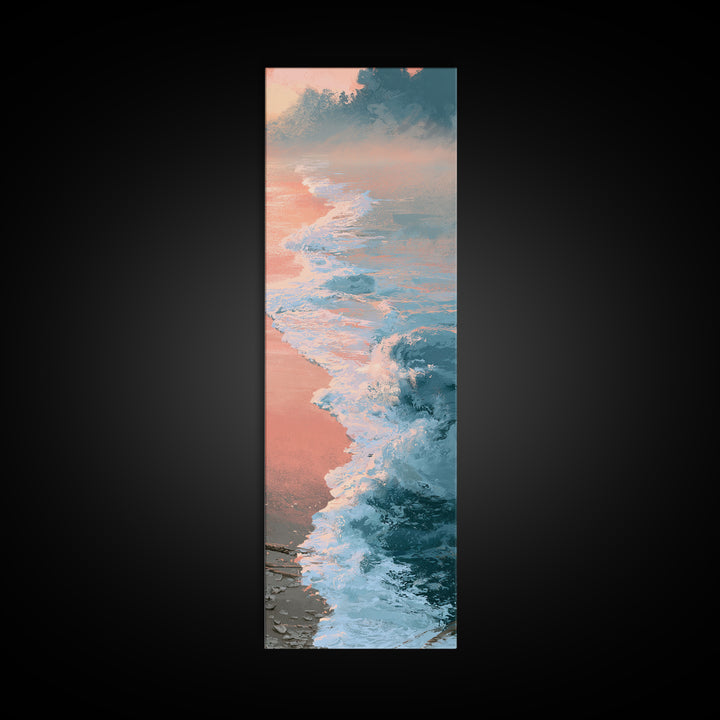 Sunset Surf Glowing Orange and Pink Canvas Print, Seascape Art, Art Print, Coastal Decor, Fine Art, Seascape, Printable Art, SEA-1x3-40