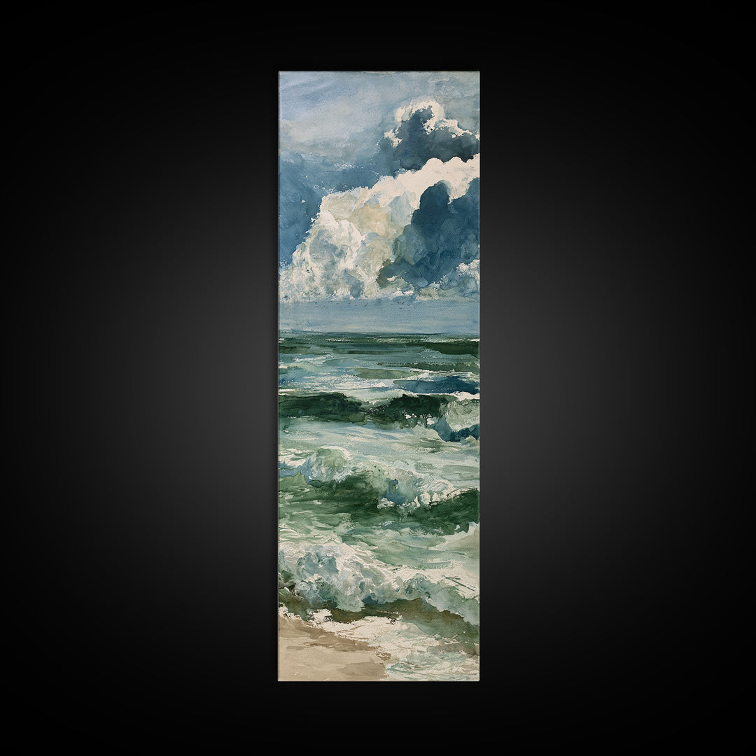 Turbulent Green Sea Framed Canvas Print, Seascape Art, Boho Decor, Coastal Decor, Oil Painting, Seascape, Printable Wall Art, SEA-1x3-45