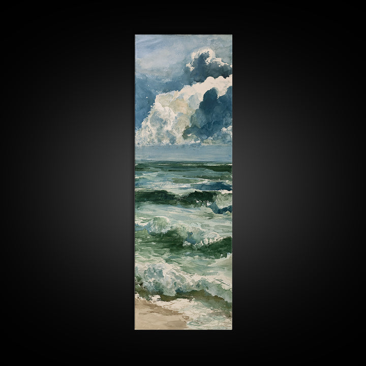 Turbulent Green Sea Framed Canvas Print, Seascape Art, Boho Decor, Coastal Decor, Oil Painting, Seascape, Printable Wall Art, SEA-1x3-45