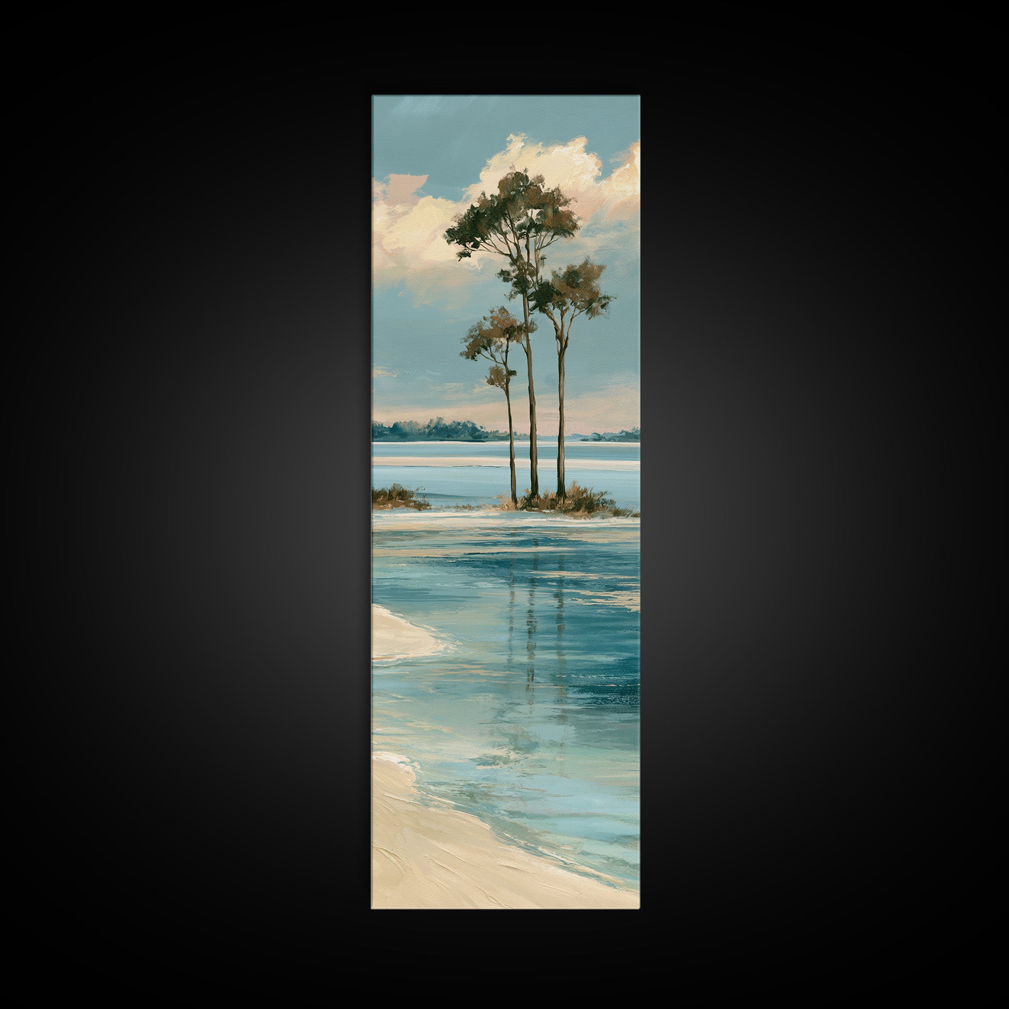 Tropical Lagoon with Transparent Shallows Framed Canvas Print, Seascape Art, Watercolor Art, Coastal Decor, Fine Art, Seascape, SEA-1x3-46