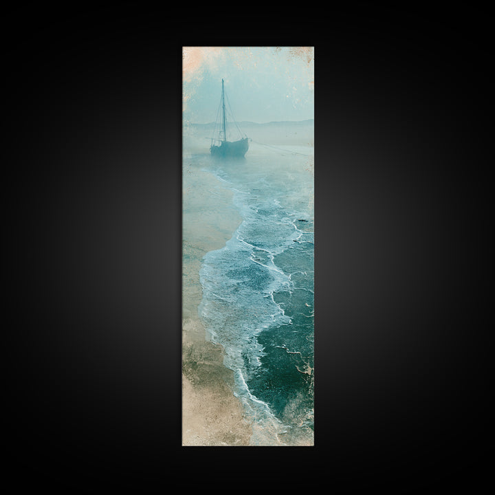 Fishing Boat Silhouette Framed Canvas Print, Seascape Art, Coastal Decor, Fine Art, Seascape, Minimalist Decor, SEA-1x3-74