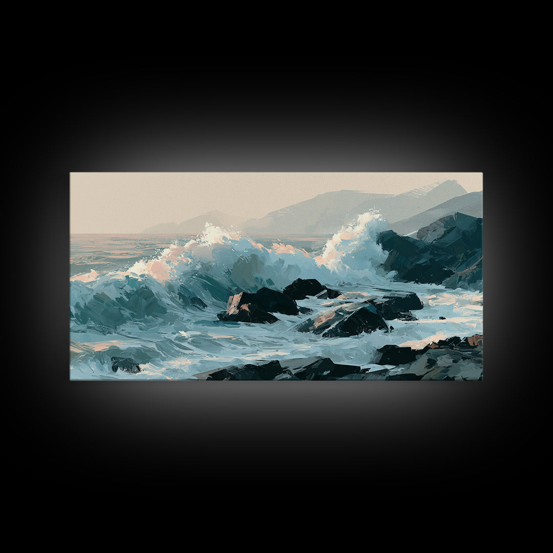 Storm Waves Crashing Canvas Print, Seascape Art, Wall Art, Coastal Decor, Oil Painting, Seascape, Abstract Art, Bedroom Decor, SEA-2x1-21