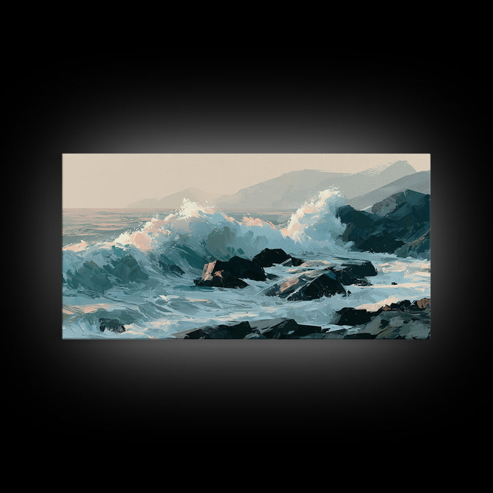 Storm Waves Crashing Canvas Print, Seascape Art, Wall Art, Coastal Decor, Oil Painting, Seascape, Abstract Art, Bedroom Decor, SEA-2x1-21