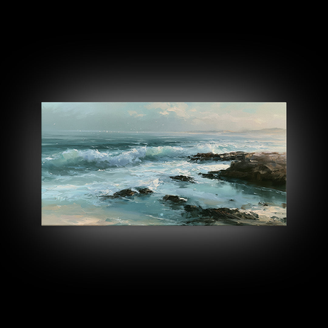 Rocky Tidepool with Reflections Canvas Print, Seascape Art, Digital Wall Art, Coastal Decor, Fine Art, Seascape, Wall Art Print, SEA-2x1-31