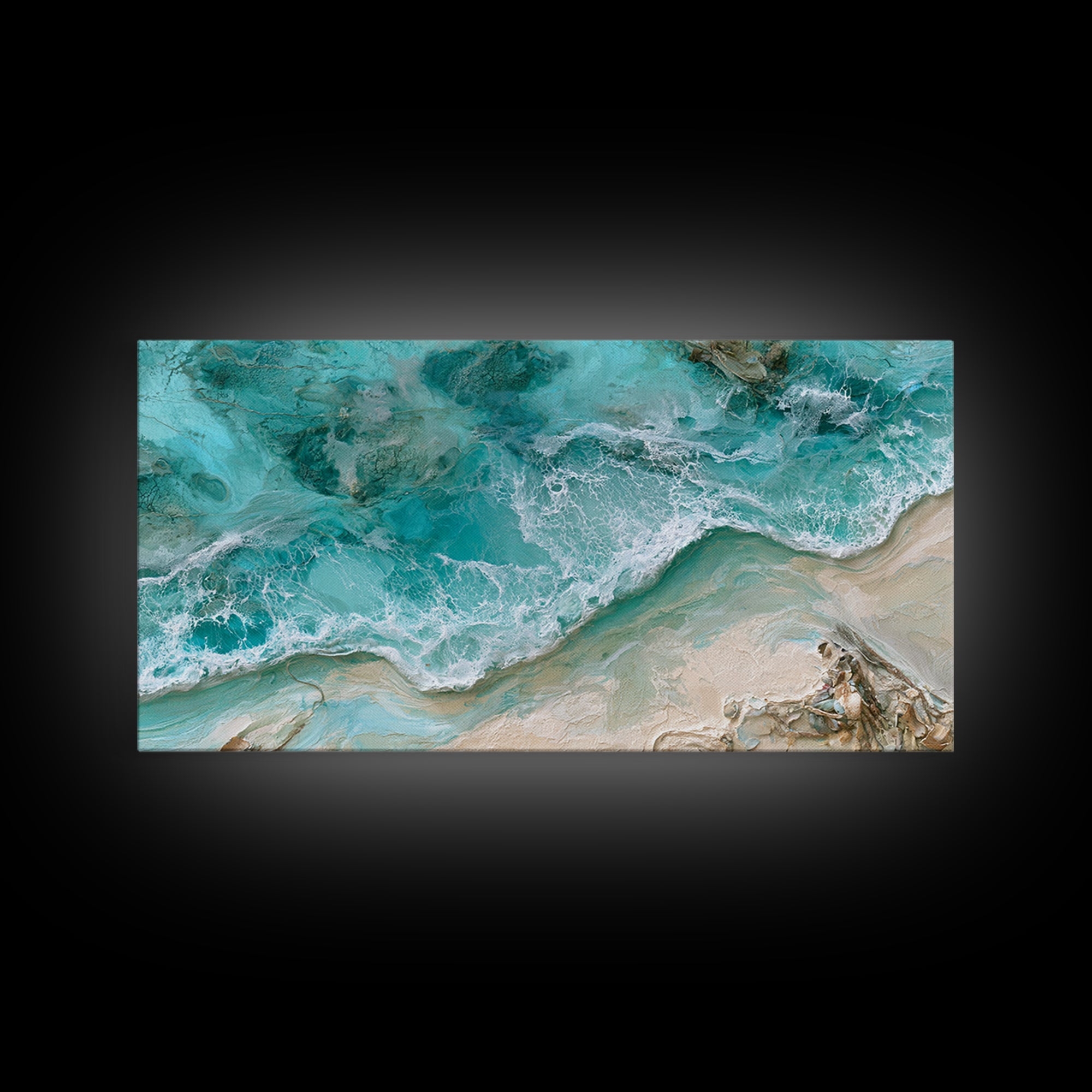 Aerial Reef Water Canvas Print, Seascape Art, Digital Wall Art, Coastal Decor, Watercolor Art, Seascape, Wall Art Print, SEA-2x1-68