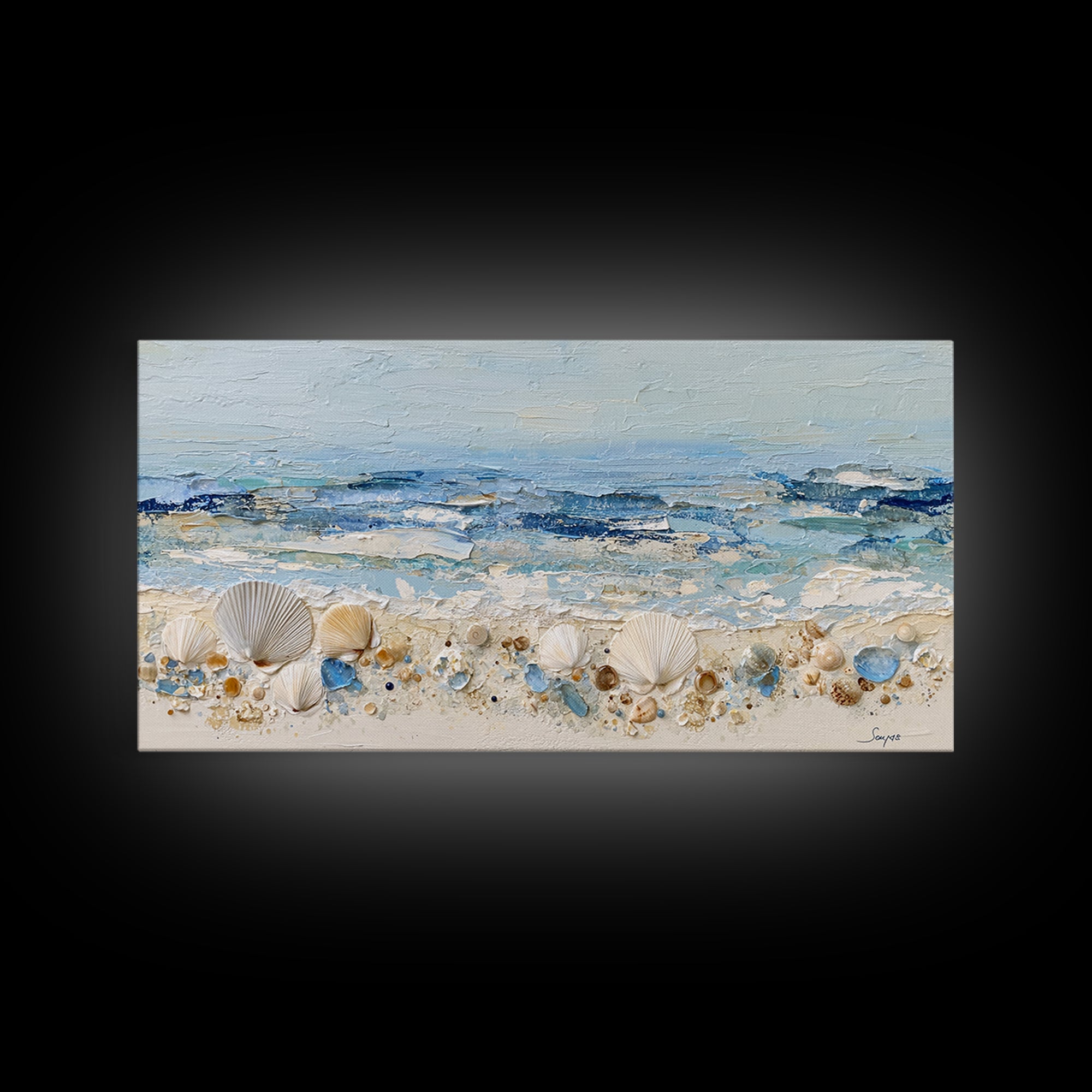 Rocky Tidepool with Reflections Framed Canvas Print, Seascape Art, Nautical Decor, Coastal Decor, Fine Art, Seascape, SEA-2x1-79