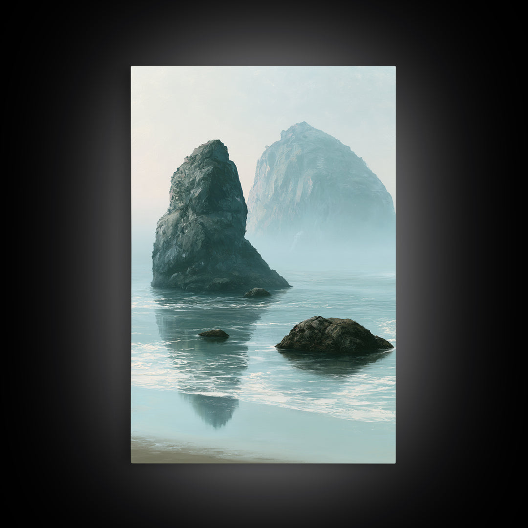 Sea Stack Rocks Framed Canvas Print, Seascape Art, Watercolor Art, Coastal Decor, Fine Art, Seascape, Textured Painting, SEA-2x3-3