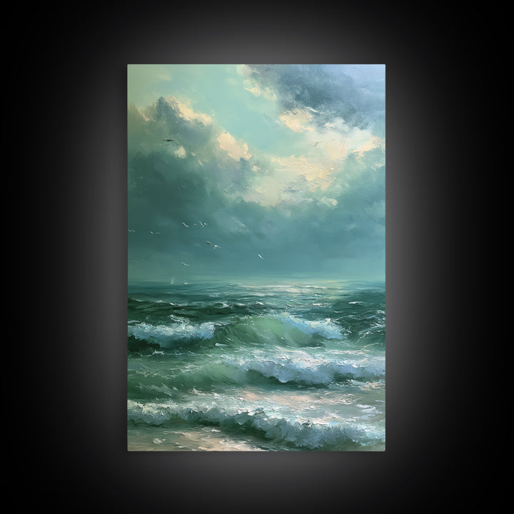 Turbulent Green Sea Framed Canvas Print, Seascape Art, Art Print, Coastal Decor, Abstract Art, Seascape, Printable Art, SEA-2x3-41