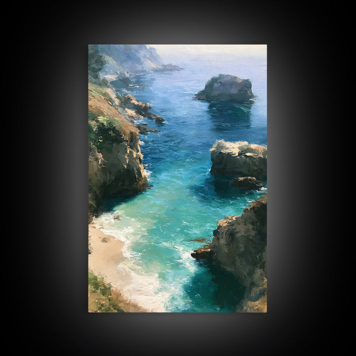 Coastal Cove with Turquoise Water Framed Canvas Print, Seascape Art, Wall Art, Coastal Decor, Abstract Art, Seascape, SEA-2x3-47