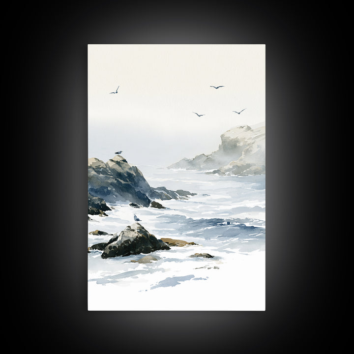 Misty Sea Cliffs Canvas Print, Seascape Art, Large Wall Art, Coastal Decor, Seascape, Watercolor Painting, Bedroom Wall Art, SEA-2x3-61