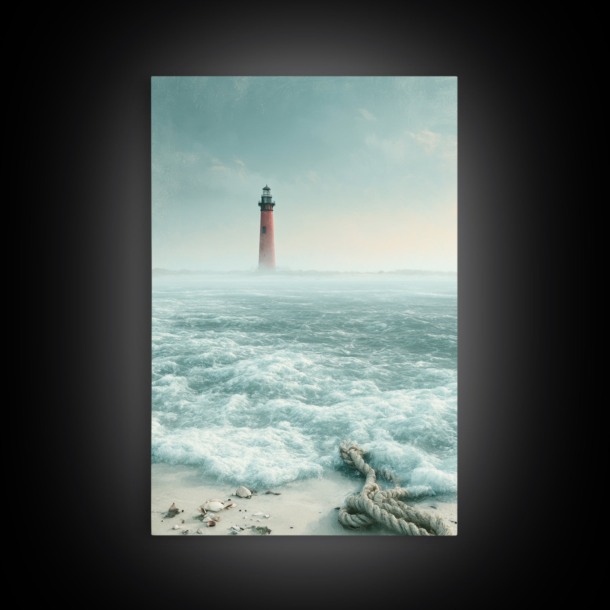Dramatic Lighthouse in Distant Spray Canvas Print, Seascape Art, Original Painting, Coastal Decor, Abstract Art, Seascape, SEA-2x3-62