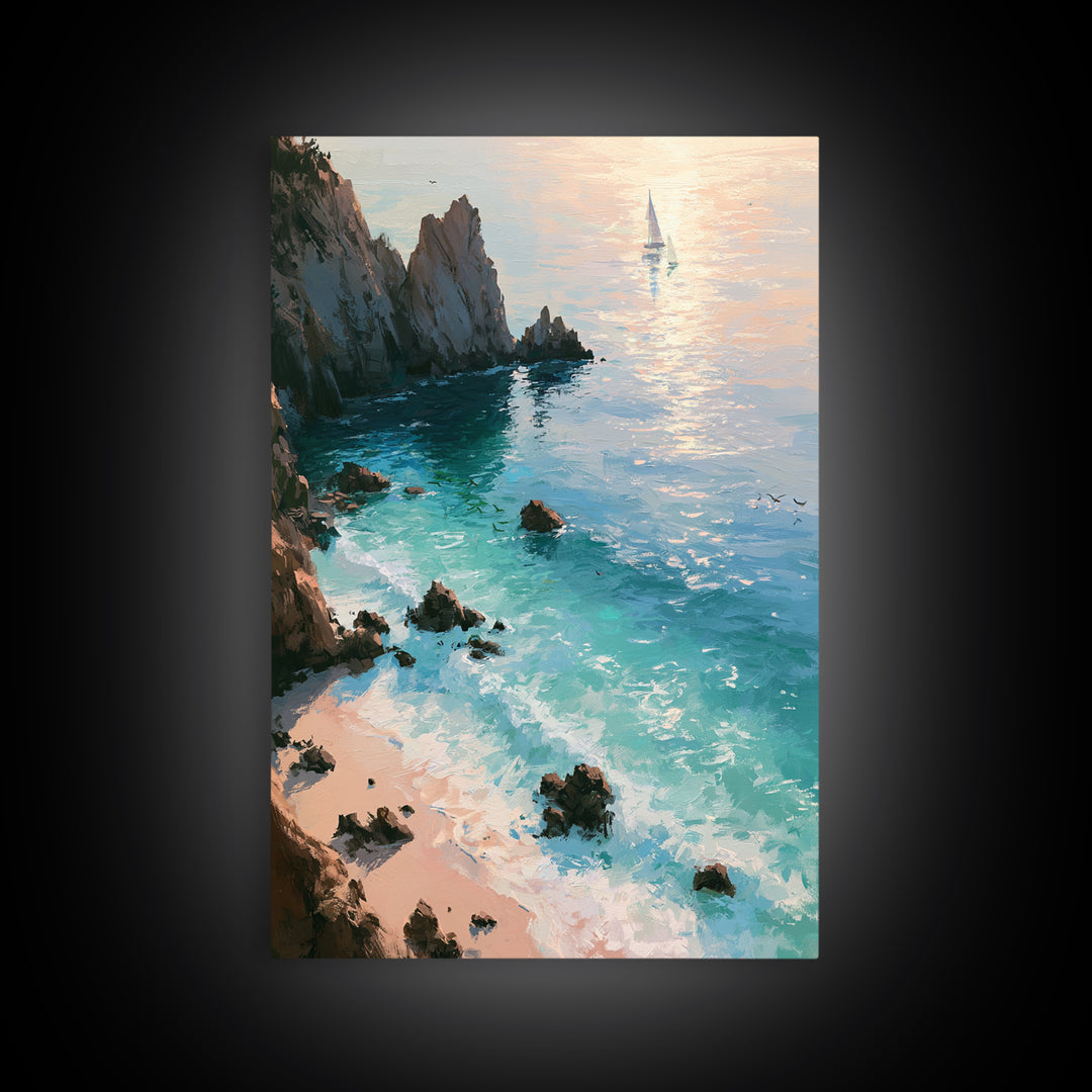 Coastal Cove with Turquoise Water Canvas Print, Seascape Art, Original Painting, Coastal Decor, Seascape, Living Room Decor, SEA-2x3-71
