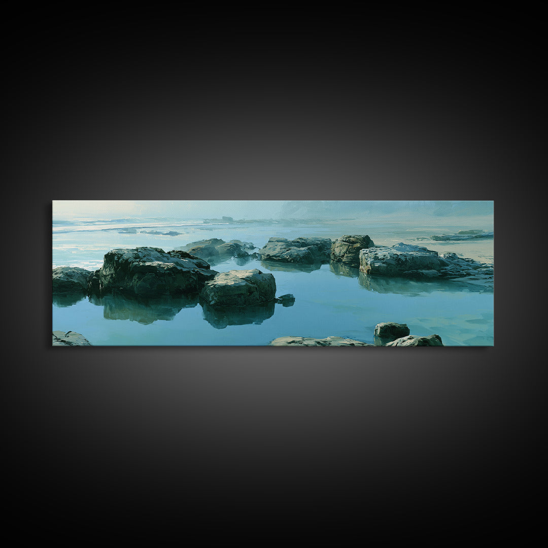 Rocky Tidepool with Reflections Canvas Print, Seascape Art, Gallery Decor, Coastal Decor, Fine Art, Seascape, Contemporary Art, SEA-3x1-3