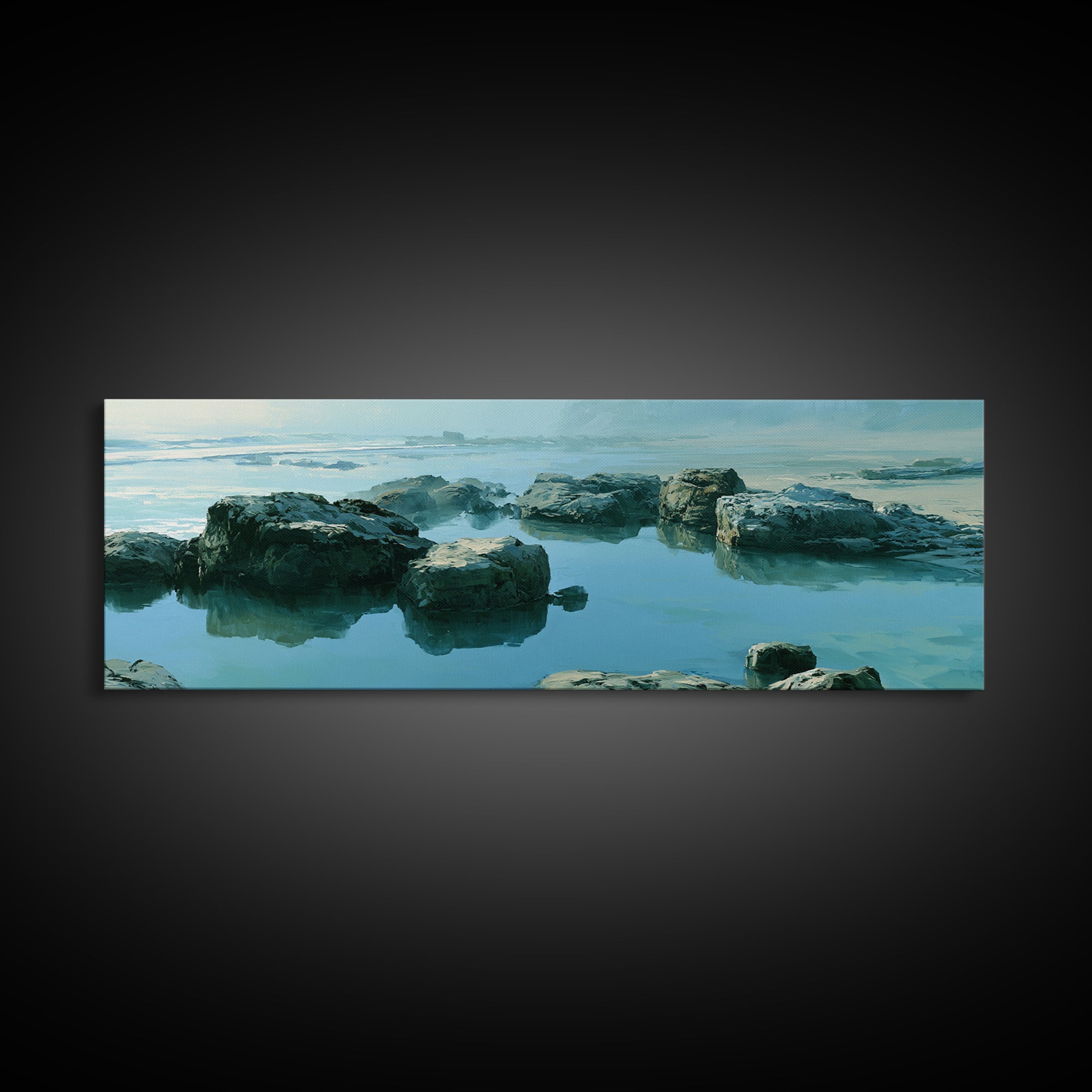 Rocky Tidepool with Reflections Canvas Print, Seascape Art, Gallery Decor, Coastal Decor, Fine Art, Seascape, Contemporary Art, SEA-3x1-3