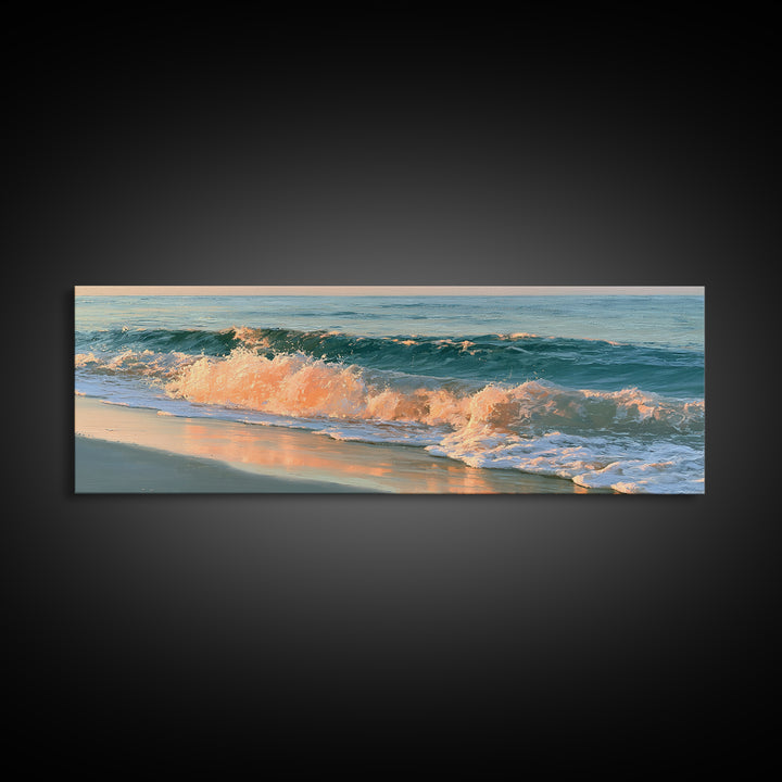 Sunset Surf Glowing Orange and Pink Framed Canvas Print, Seascape Art, Wall Decor, Coastal Decor, Fine Art, Seascape, SEA-3x1-44
