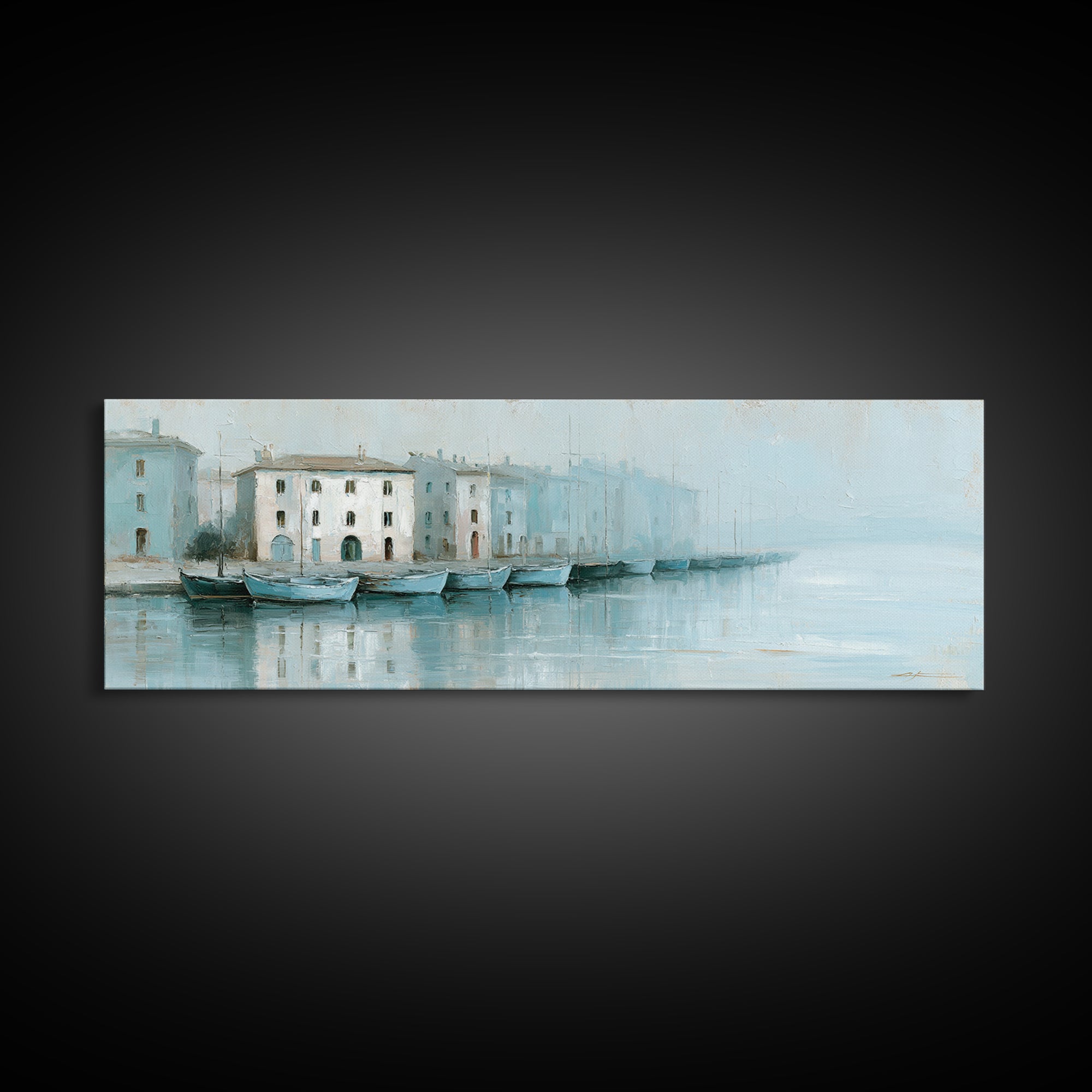 Mediterranean Harbor at Dawn Canvas Print, Seascape Art, Gallery Decor, Coastal Decor, Oil Painting, Seascape, Contemporary Art, SEA-3x1-62