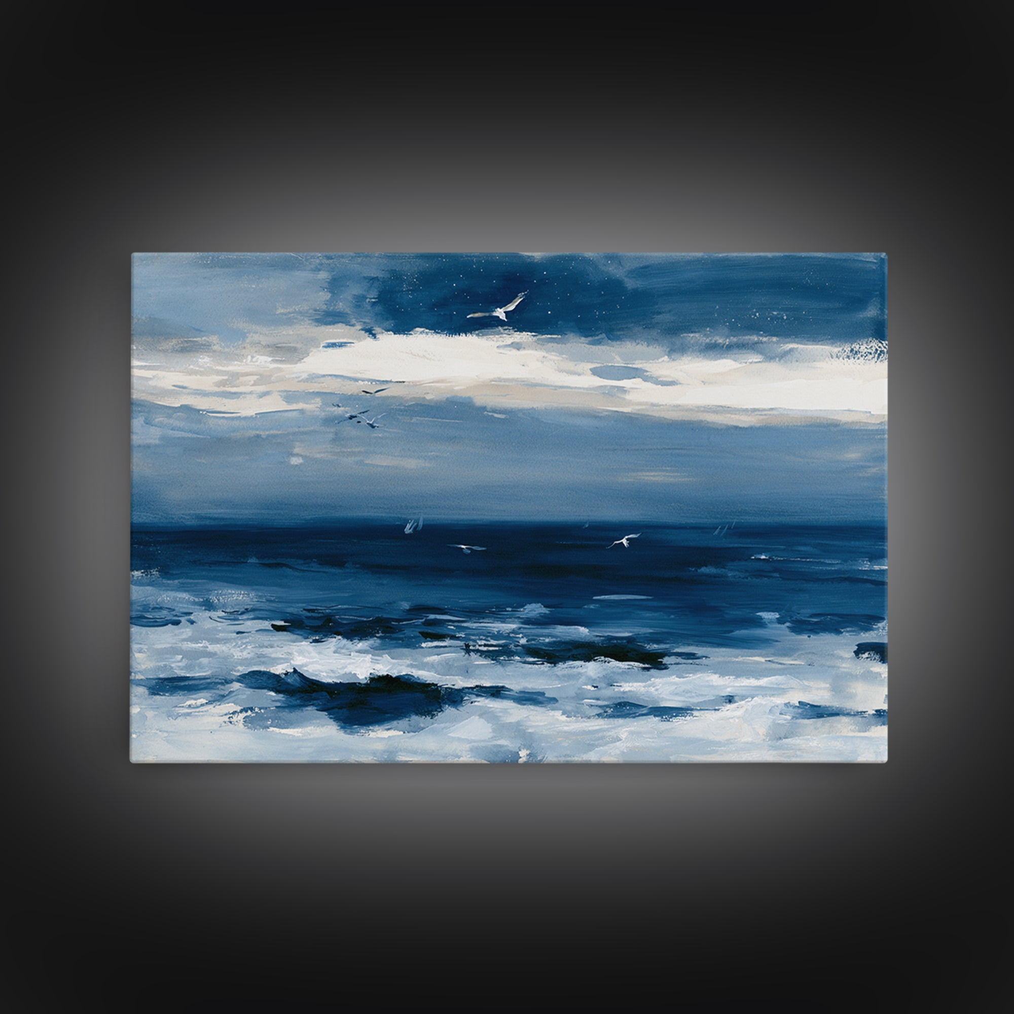 Deep Indigo Night Sea Canvas Print, Seascape Art, Abstract Art, Coastal Decor, Seascape, Nautical Decor, Coastal Wall Art, SEA-3x2-1