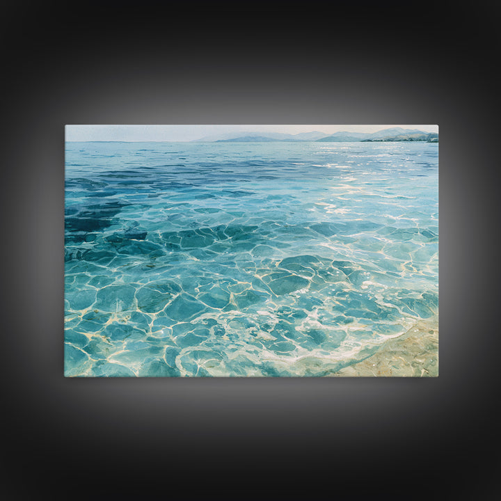 Tropical Lagoon with Transparent Shallows Framed Canvas Print, Seascape Art, Oil Painting, Coastal Decor, Fine Art, Seascape, SEA-3x2-14