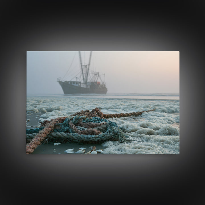 Fishing Boat Silhouette Framed Canvas Print, Seascape Art, Digital Wall Art, Coastal Decor, Fine Art, Seascape, Wall Art Print, SEA-3x2-18