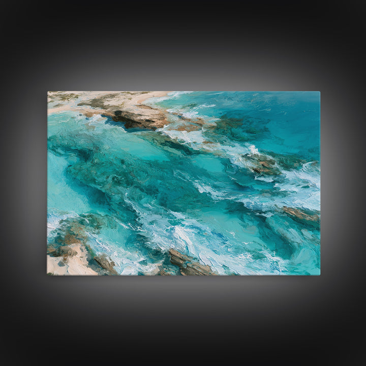 Aerial Reef Water Framed Canvas Print, Seascape Art, Original Art, Coastal Decor, Fine Art, Seascape, Living Room Wall Art, SEA-3x2-28