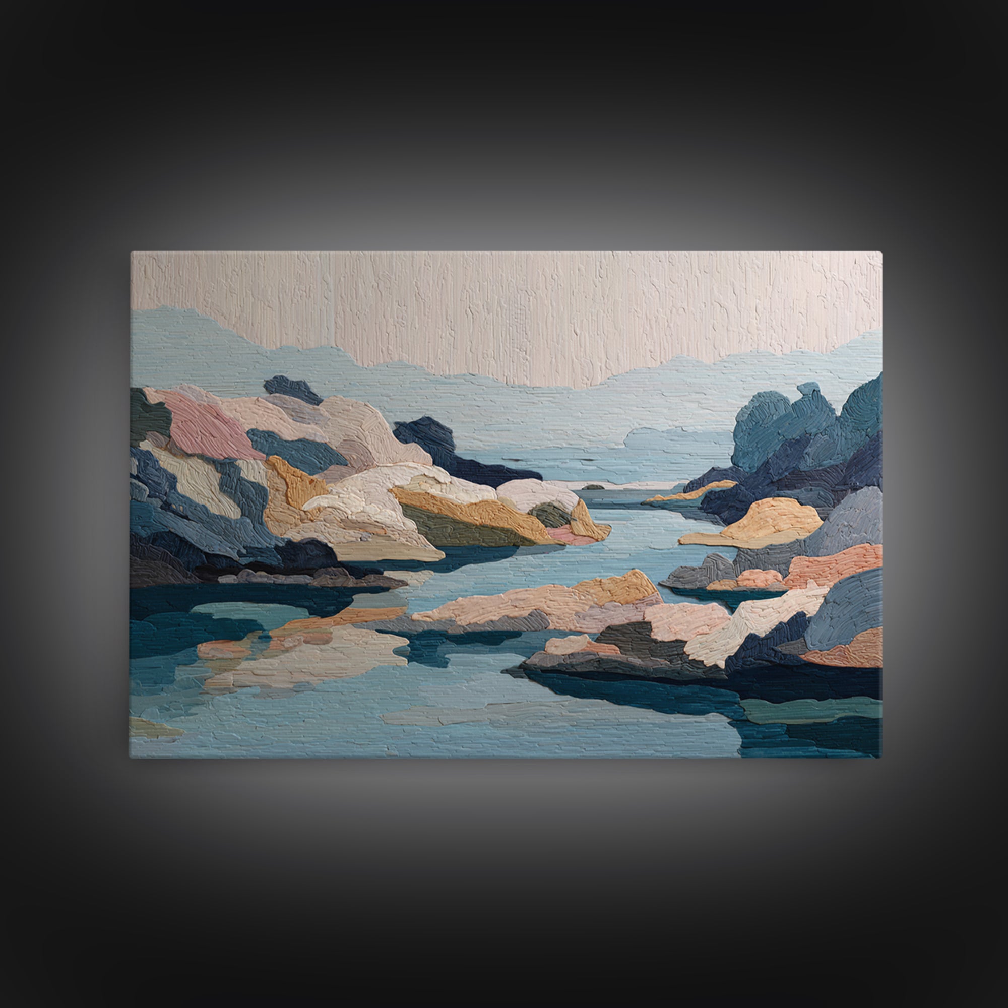 Rocky Tidepool with Reflections Framed Canvas Print, Seascape Art, Wall Decor, Coastal Decor, Fine Art, Seascape, Wall Art, SEA-3x2-39