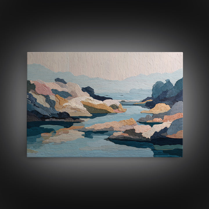 Rocky Tidepool with Reflections Framed Canvas Print, Seascape Art, Wall Decor, Coastal Decor, Fine Art, Seascape, Wall Art, SEA-3x2-39