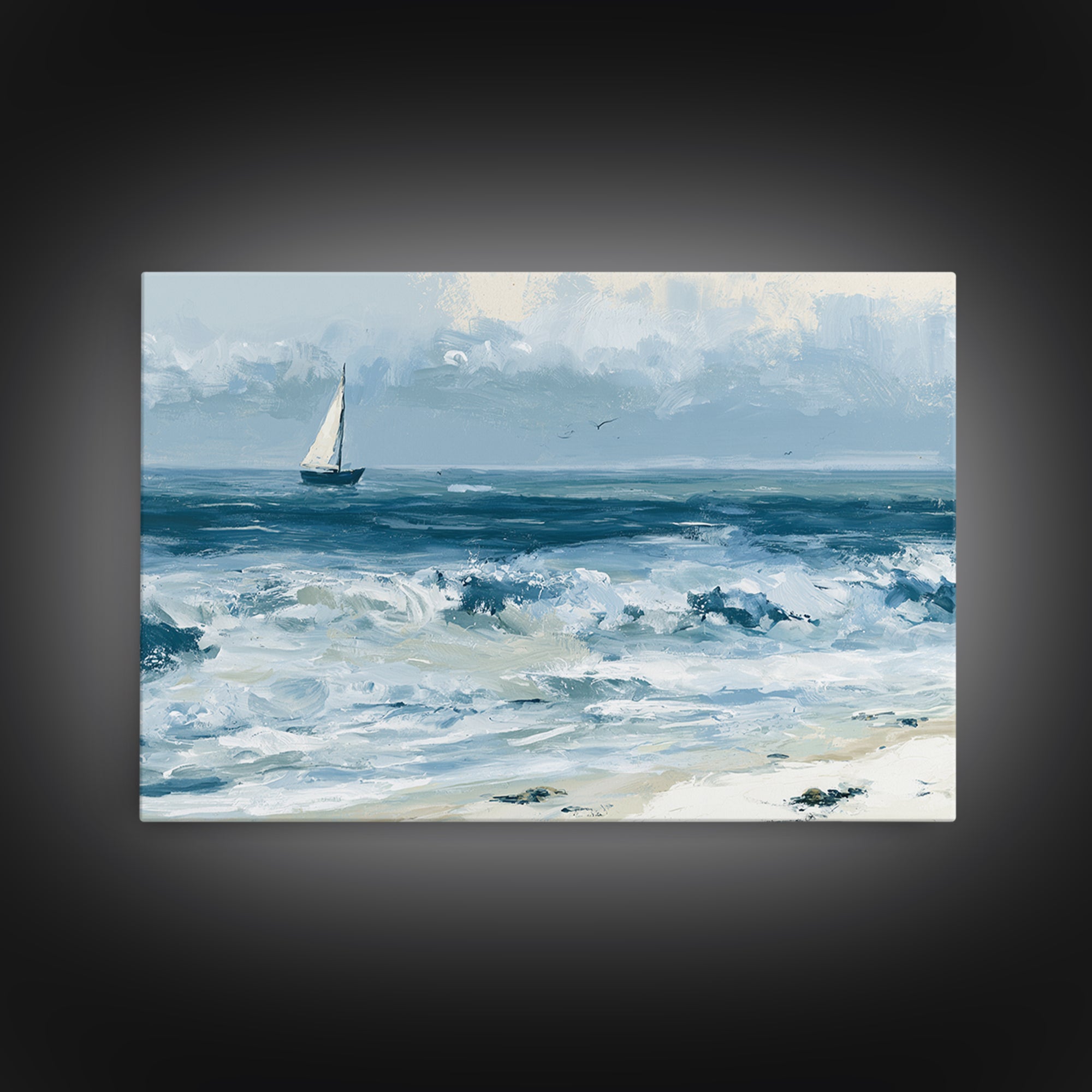 Coastal Cove with Turquoise Water Canvas Print, Seascape Art, Textured Painting, Coastal Decor, Watercolor Art, Seascape, SEA-3x2-67