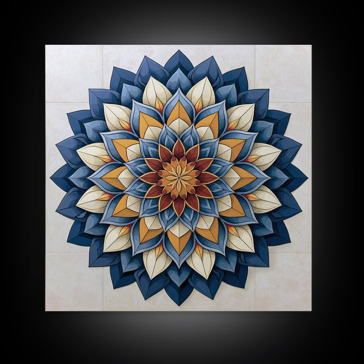 Mandala Lotus with Precise Radial Symmetry Canvas Print, Sacred Geometry Art, Sacred Geometry, Living Room Decor, Geometry, SGA-1x1-26