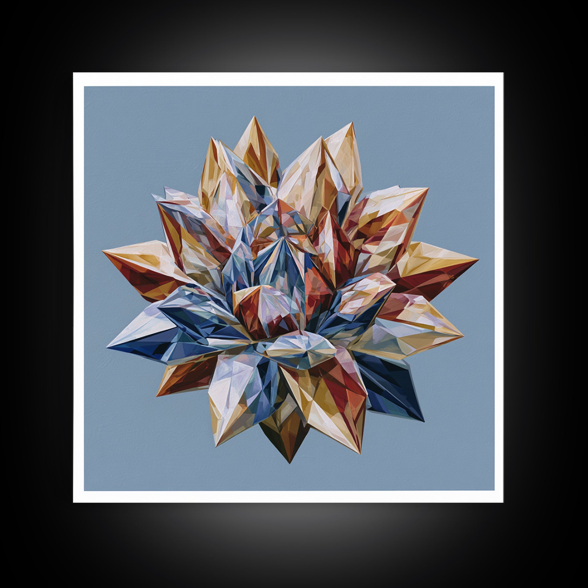 Crystal Lotus Arrangement Framed Canvas Print, Sacred Geometry Art, Living Room Decor, Fine Art, Geometry, Mandala Wall Art, SGA-1x1-44