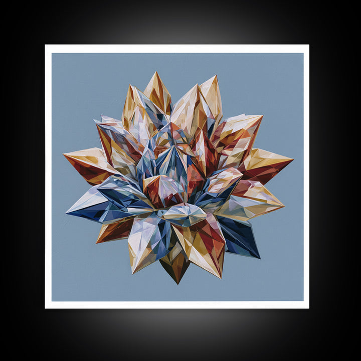 Crystal Lotus Arrangement Framed Canvas Print, Sacred Geometry Art, Living Room Decor, Fine Art, Geometry, Mandala Wall Art, SGA-1x1-44