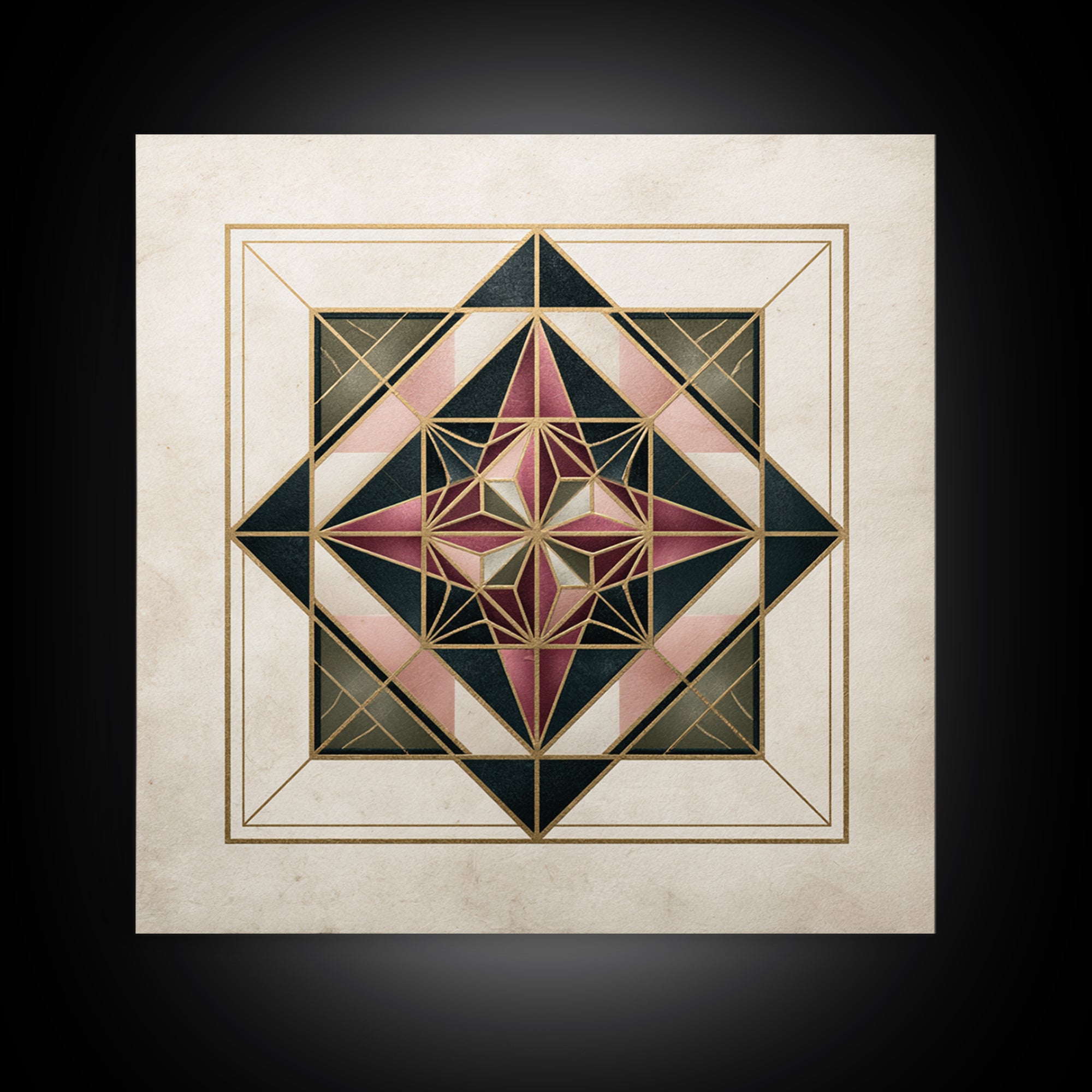 Gold Line Compass Mandala on Parchment Canvas Print, Sacred Geometry Art, Gallery Decor, Living Room Decor, Abstract Art, SGA-1x1-45