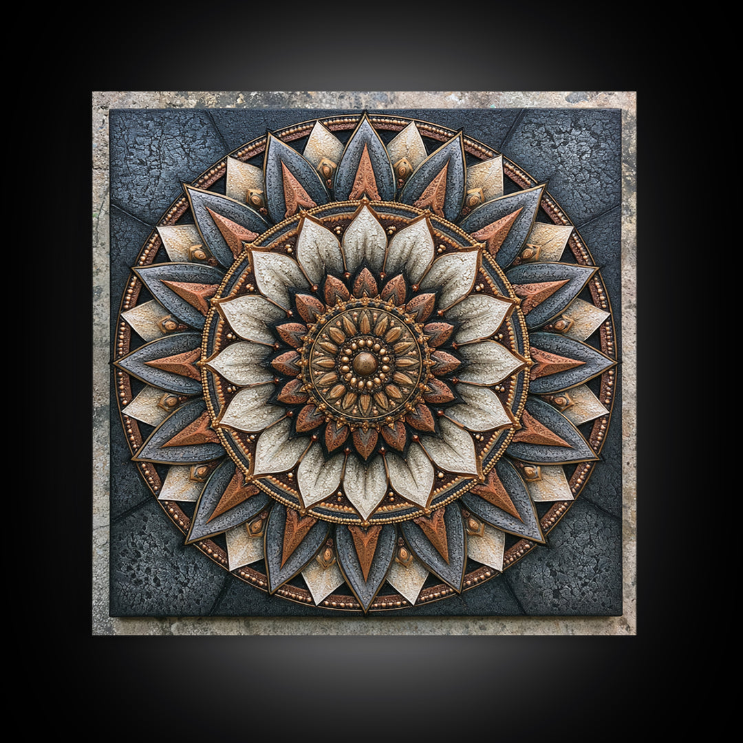 Mandala Lotus with Precise Radial Symmetry Canvas Print, Sacred Geometry Art, Sacred Geometry, Living Room Decor, Geometry, SGA-1x1-50