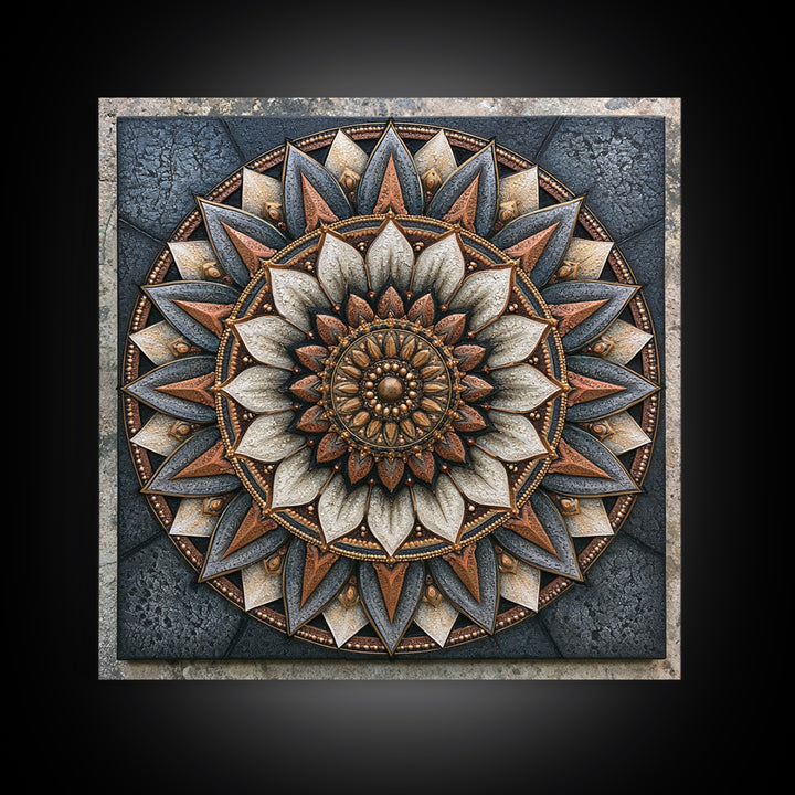 Mandala Lotus with Precise Radial Symmetry Canvas Print, Sacred Geometry Art, Sacred Geometry, Living Room Decor, Geometry, SGA-1x1-50