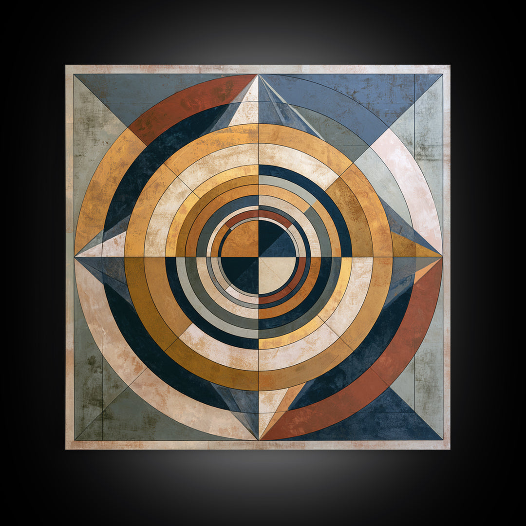 Concentric Circles and Triangles Framed Canvas Print, Sacred Geometry Art, Fine Art Print, Living Room Decor, Abstract Art, SGA-1x1-57