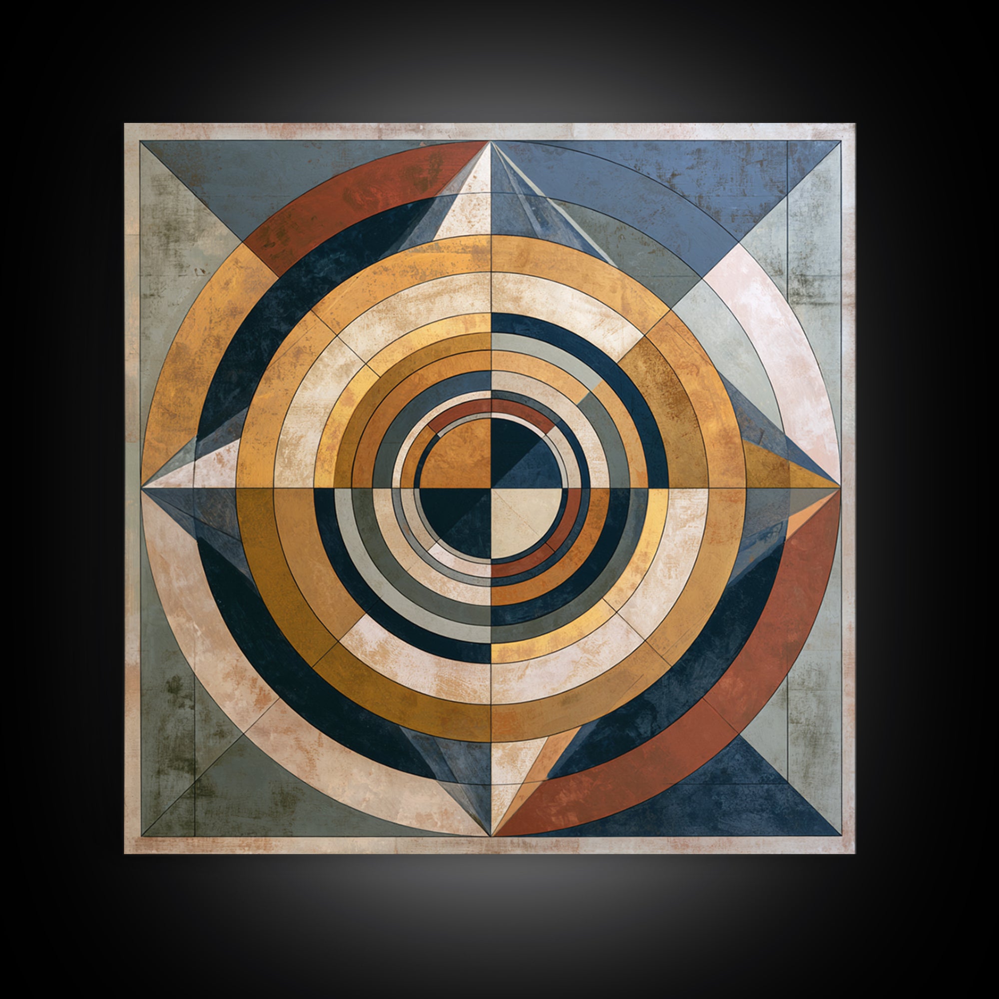 Concentric Circles and Triangles Framed Canvas Print, Sacred Geometry Art, Fine Art Print, Living Room Decor, Abstract Art, SGA-1x1-57