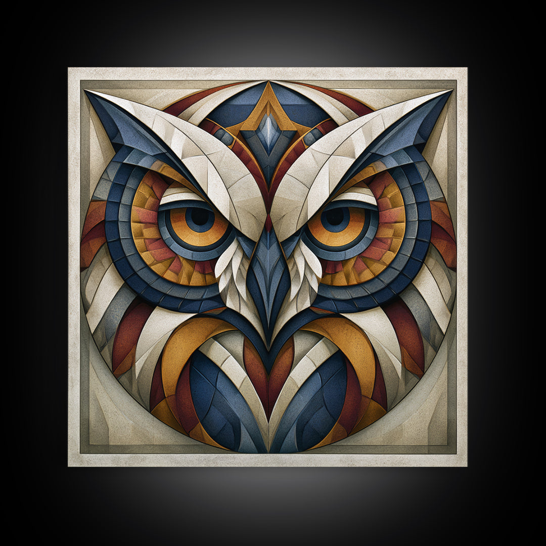 Sacred Owl Formed from Symmetrical Linework Canvas Print, Sacred Geometry Art, Rustic Home Decor, Living Room Decor, Geometry, SGA-1x1-66