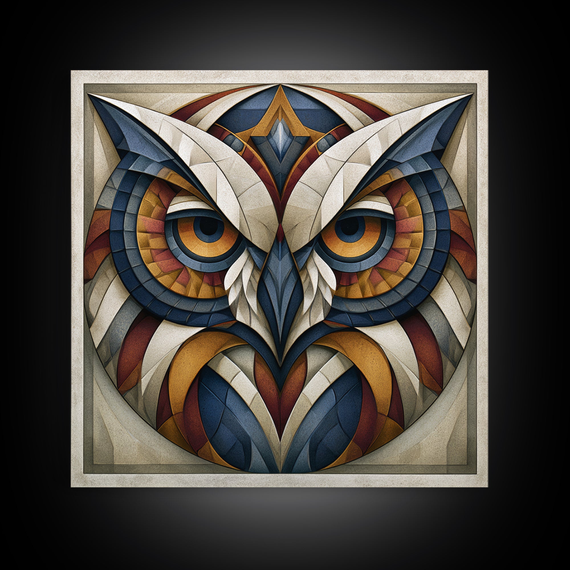 Sacred Owl Formed from Symmetrical Linework Canvas Print, Sacred Geometry Art, Rustic Home Decor, Living Room Decor, Geometry, SGA-1x1-66