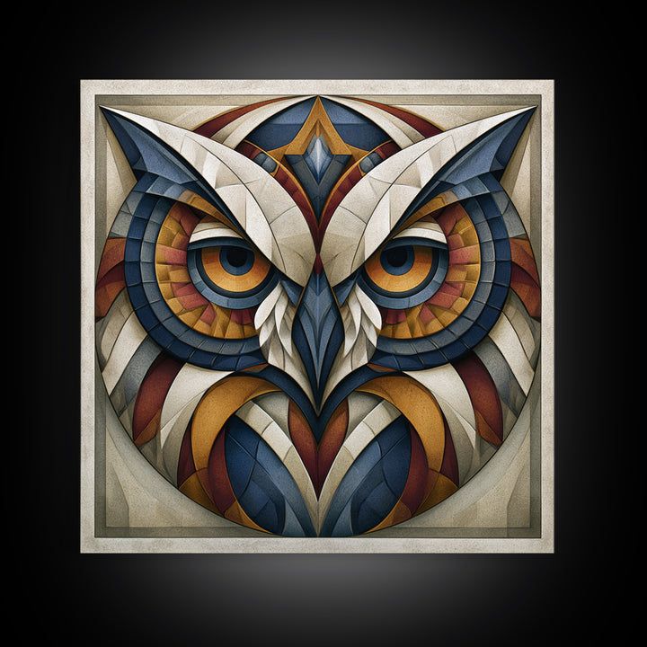 Sacred Owl Formed from Symmetrical Linework Canvas Print, Sacred Geometry Art, Rustic Home Decor, Living Room Decor, Geometry, SGA-1x1-66