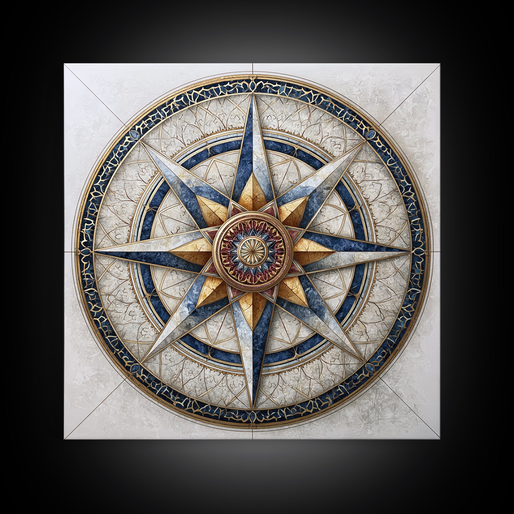 Gold Line Compass Mandala on Parchment Canvas Print, Sacred Geometry Art, Gallery Decor, Living Room Decor, Abstract Art, SGA-1x1-69