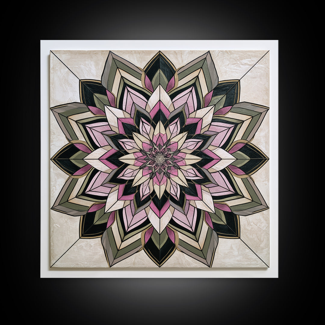 Mandala Lotus with Precise Radial Symmetry Framed Canvas Print, Sacred Geometry Art, Decorations, Living Room Decor, Geometry, SGA-1x1-74