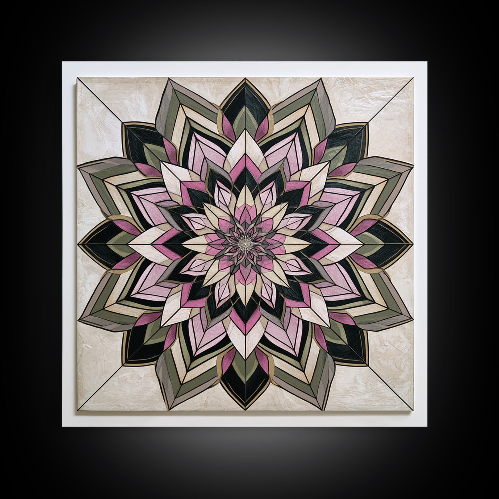 Mandala Lotus with Precise Radial Symmetry Framed Canvas Print, Sacred Geometry Art, Decorations, Living Room Decor, Geometry, SGA-1x1-74