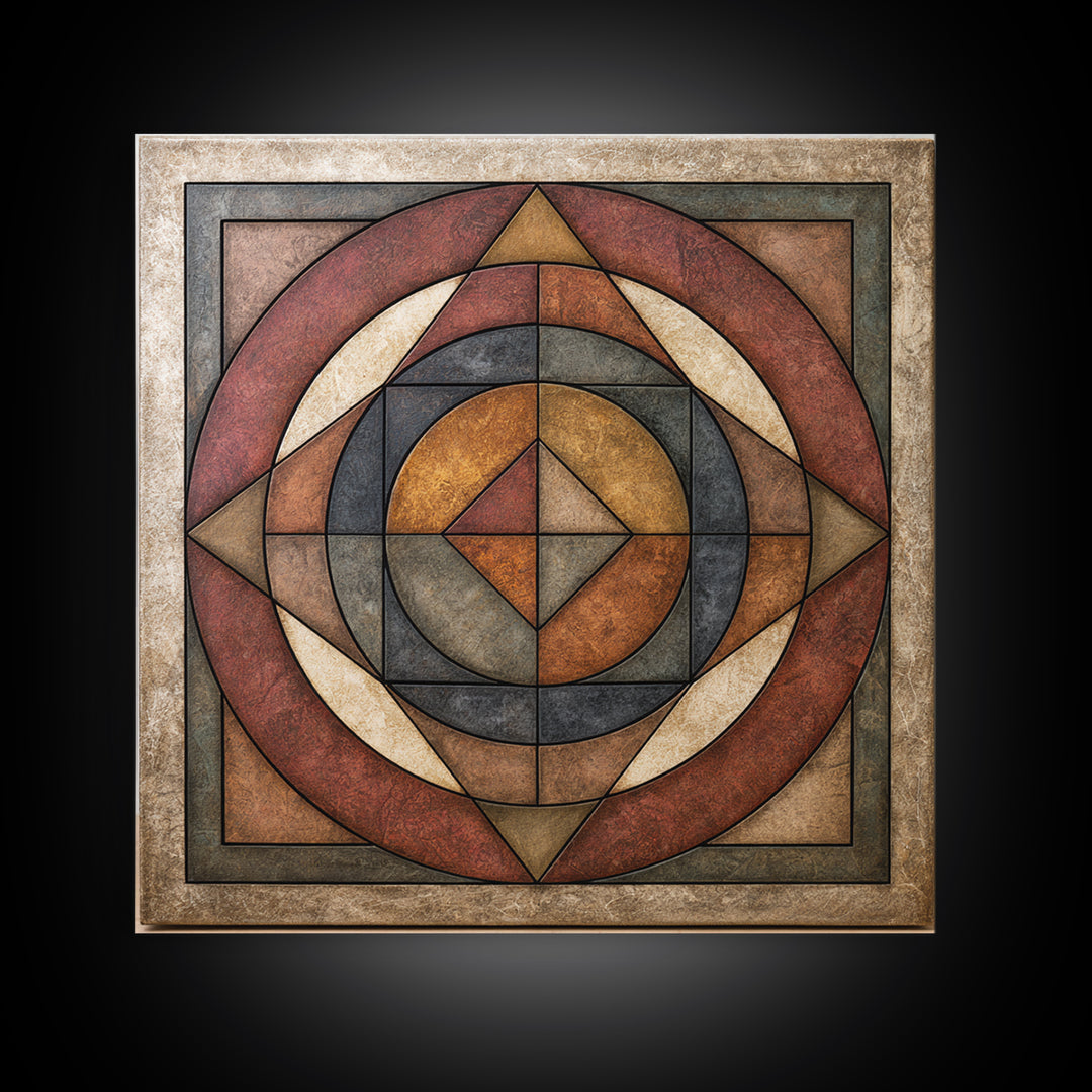 Concentric Circles and Triangles Canvas Print, Sacred Geometry Art, Textured Painting, Living Room Decor, Fine Art, Geometry, SGA-1x1-81