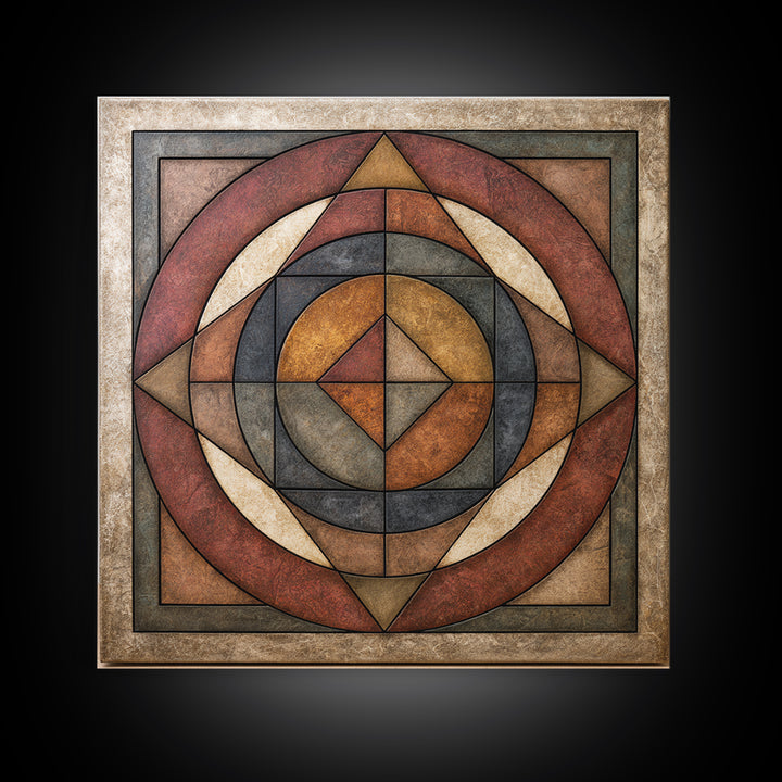 Concentric Circles and Triangles Canvas Print, Sacred Geometry Art, Textured Painting, Living Room Decor, Fine Art, Geometry, SGA-1x1-81