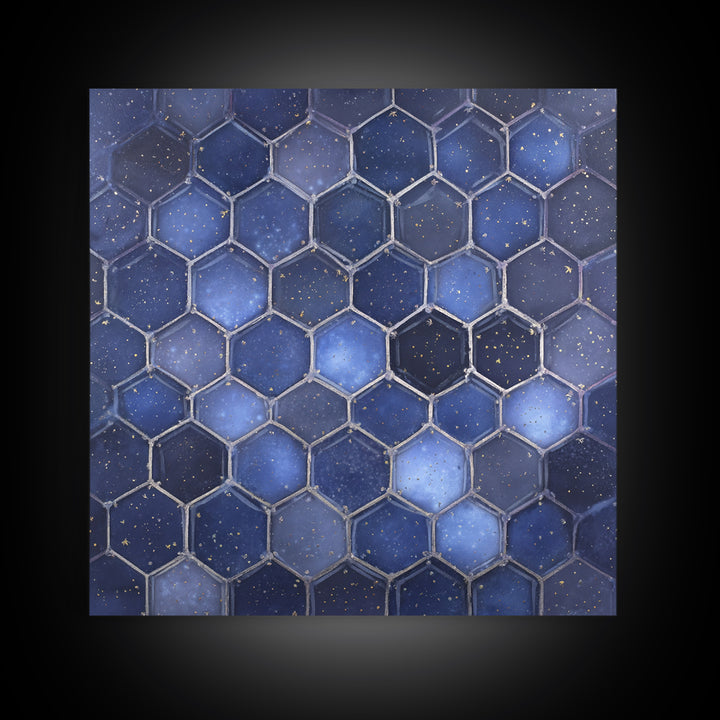 Hexagon Honeycomb Pattern Framed Canvas Print, Sacred Geometry Art, Textured Painting, Living Room Decor, Fine Art, Geometry, SGA-1x1-88