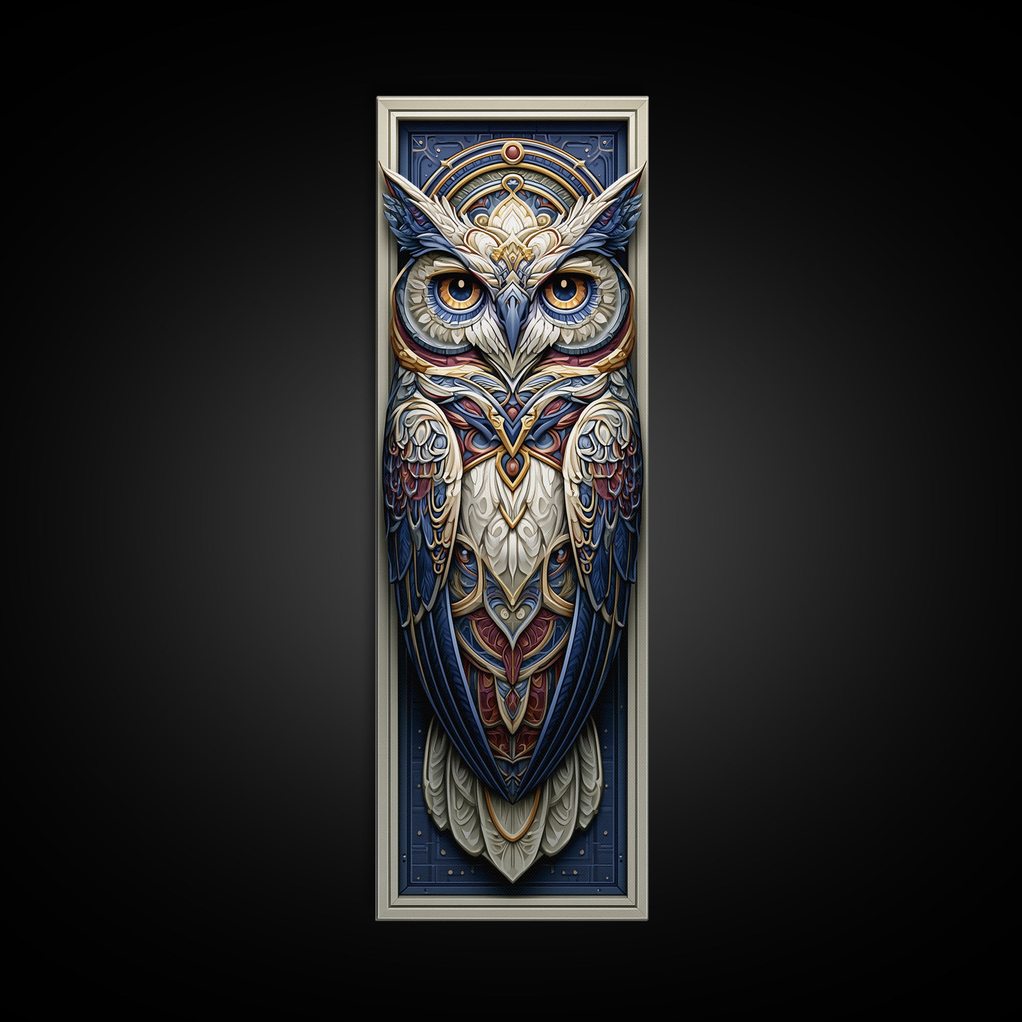 Sacred Owl Formed from Symmetrical Linework Canvas Print, Sacred Geometry Art, Sacred Geometry, Living Room Decor, Geometry, SGA-1x3-54